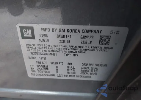 2021 Chevrolet Trailblazer Awd Rs from USA, damaged, VIN KL79MUSL3MB116181